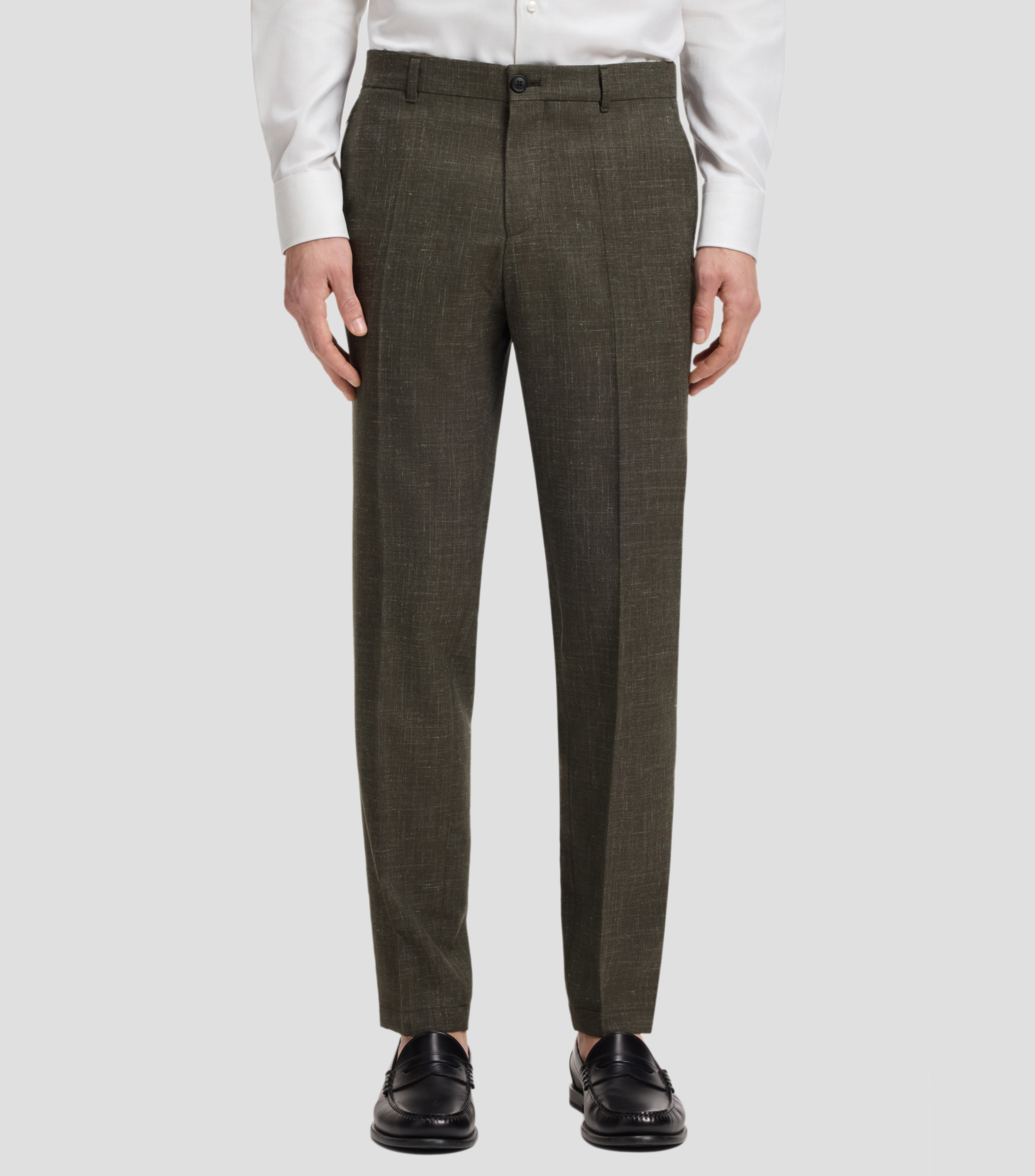 Pantalón slim de lana virgen y lino Hombre